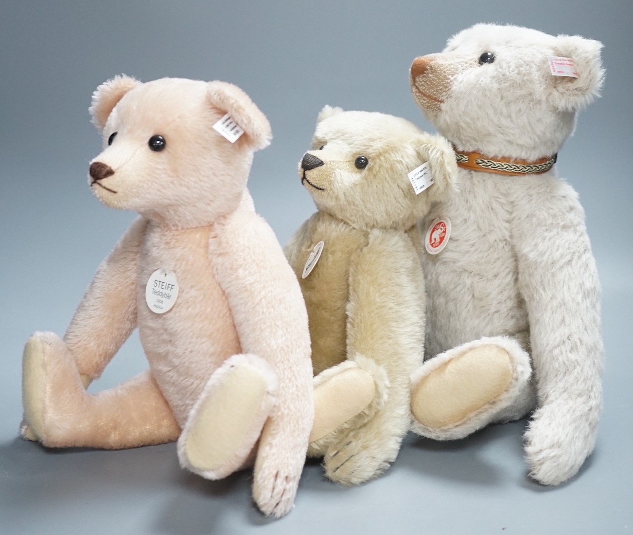 Steiff Limited Edition 1908 Rosa, box and certificate, 35cm, Steiff Bastian Limited Edition no.553, box and certificate, 38cm, and Steiff Bear 1911 Sand, no.926, box and certificate, 32cm